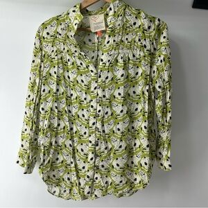 Anthropologie Green and Black Patterned Button Down Shirt